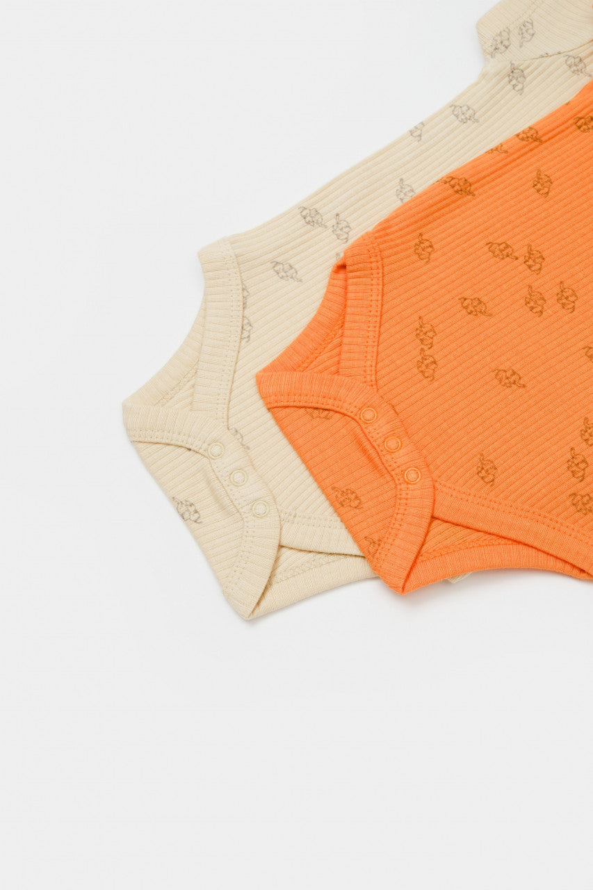 Set 2 body-uri Printed, BabyCosy, 50% modal+50% bumbac, Ecru/Lavanda